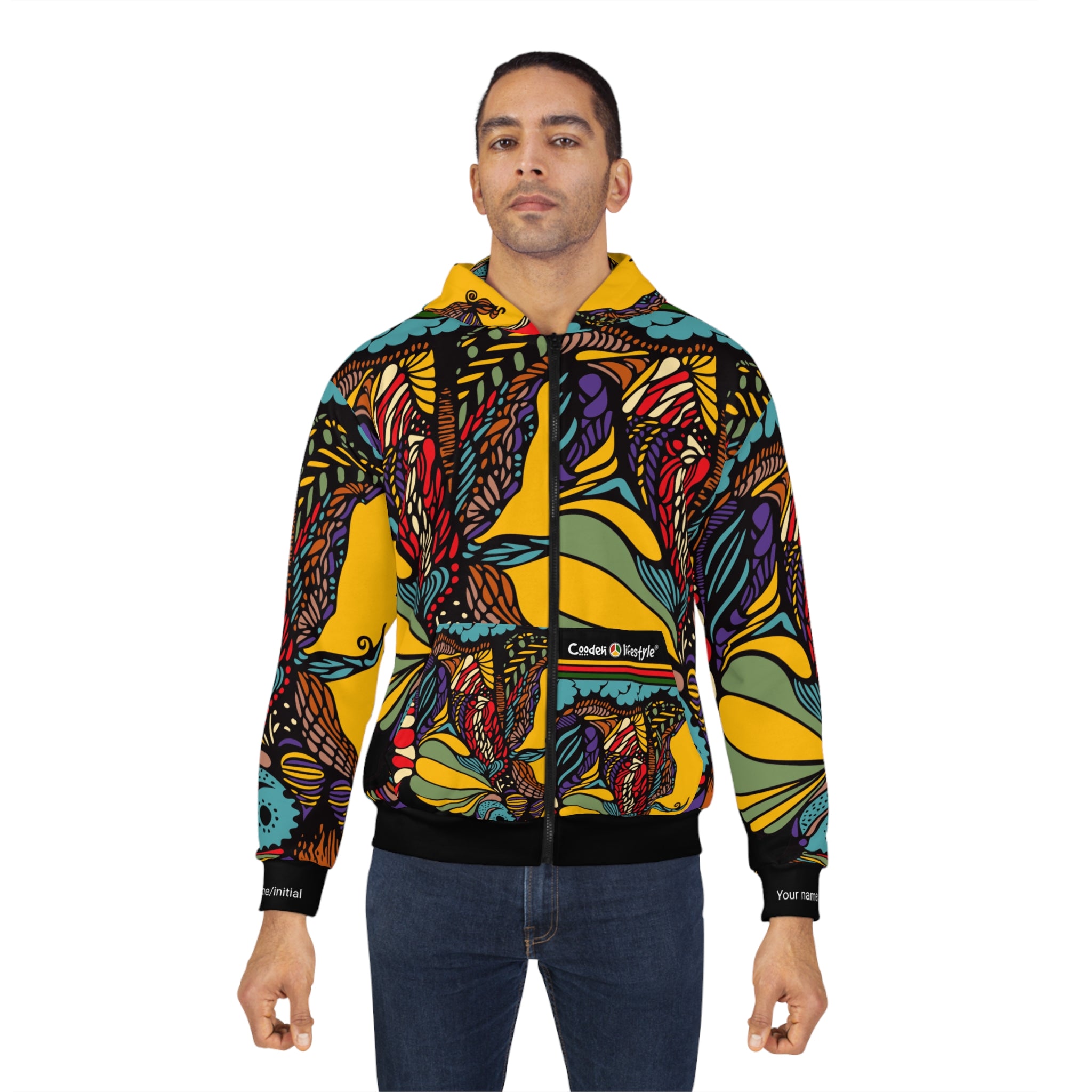 Personalized Unisex Zip Hoodie (Multi-Art2-BLK-AAF-Custom)