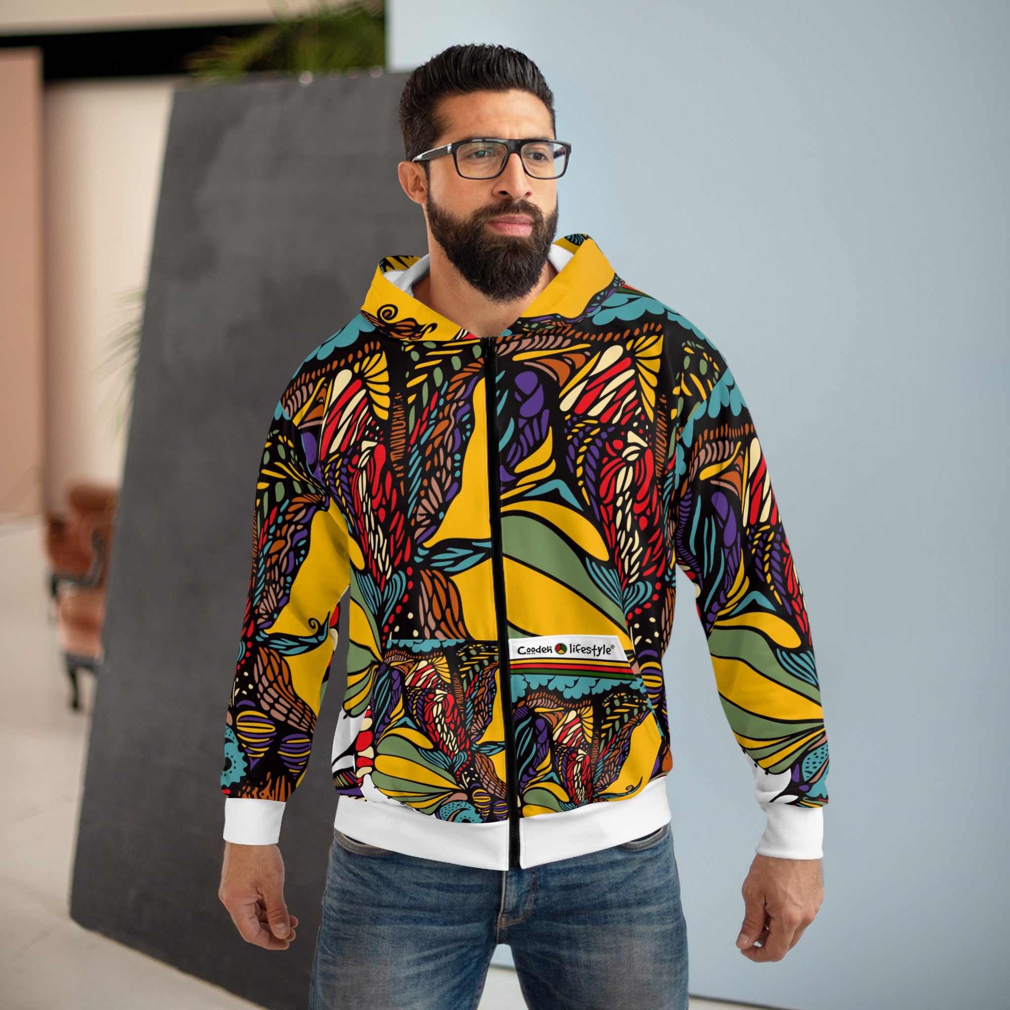 Unisex Zip Hoodie (Multi-Art2-WHT-AAF)