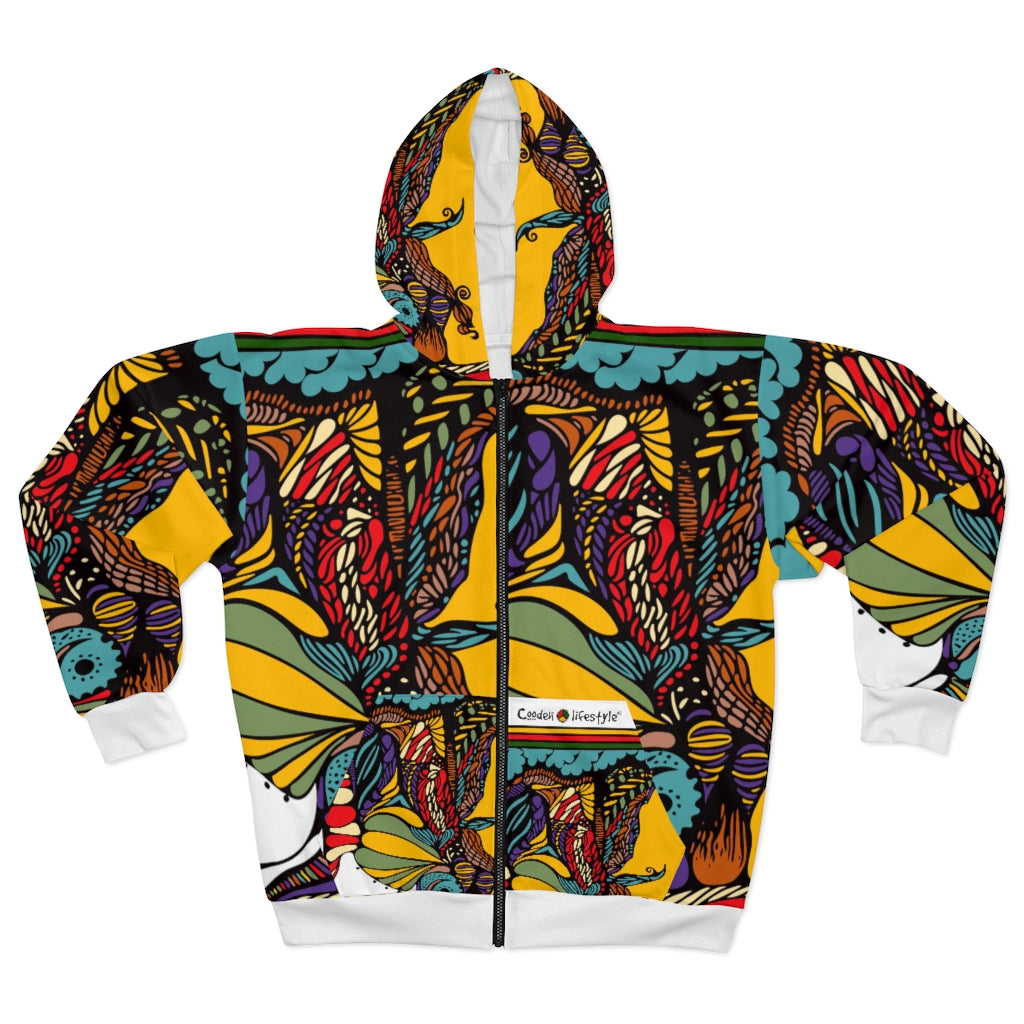 Unisex Zip Hoodie (Multi-Art2-WHT-AAF) - Coodeh Lifestyle